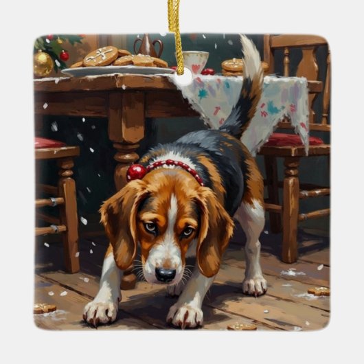 Beagle Dog Tracking Gingerbread Christmas Fun Art Keramikornament (Vorderseite)