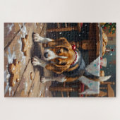 Beagle Dog Tracking Gingerbread Christmas Fun Art Puzzle (Horizontal)
