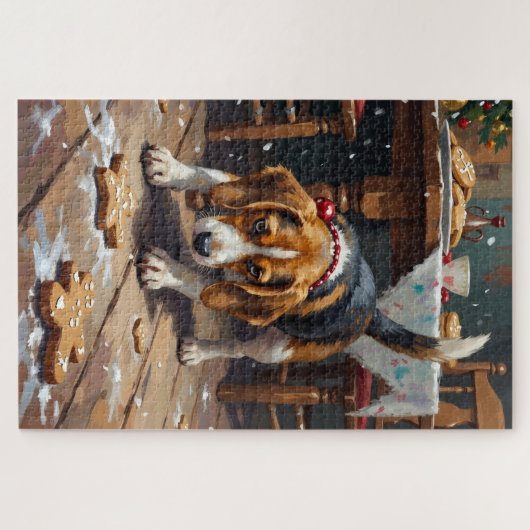 Beagle Dog Tracking Gingerbread Christmas Fun Art Puzzle (Horizontal)