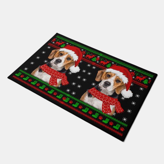 Beagle Dog Ugly Sweater Christmas Welpe Hund Lover Fußmatte (Schrägansicht)