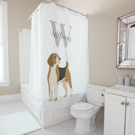 Beagle Dog Watercolor Monogram Name Duschvorhang (Beispiel)