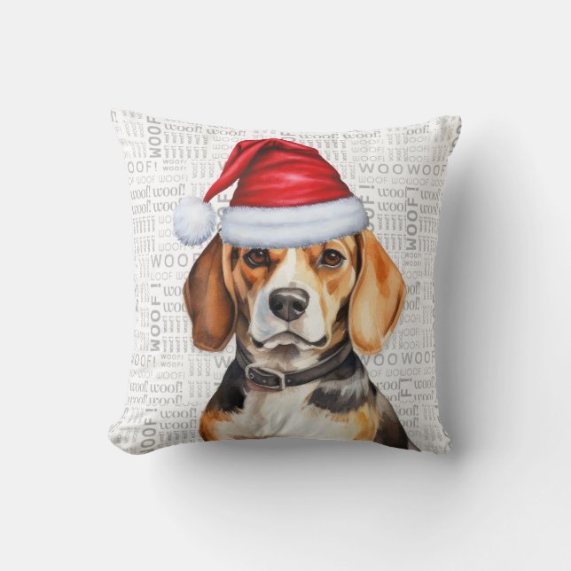 Beagle Dog Watercolor Weihnachten Kissen (Vorderseite)