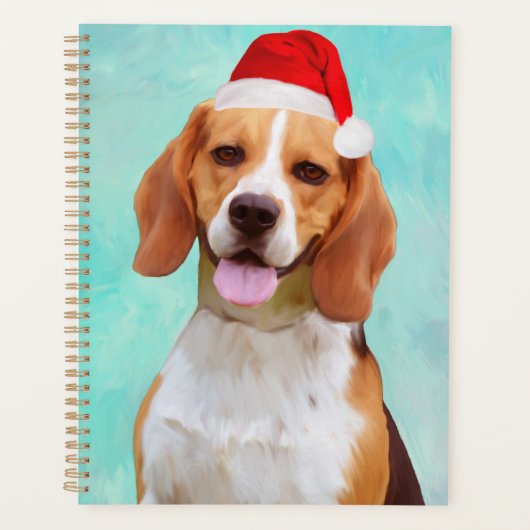 Beagle Dog Weihnachts-Weihnachtsmannmütze Portrait Planer (Vorderseite)
