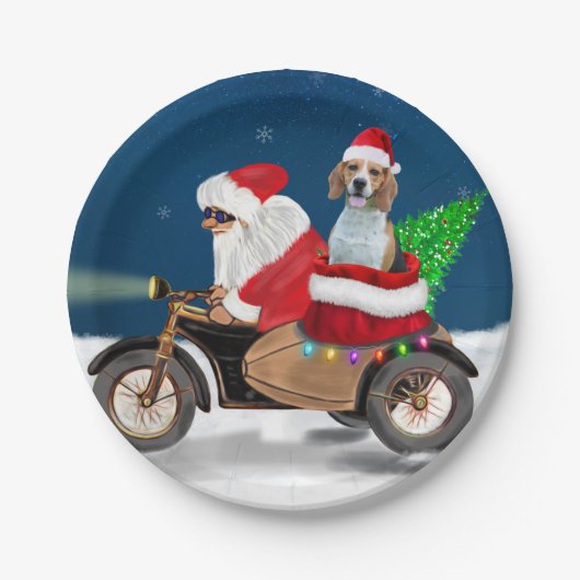 Beagle Dog Weihnachtsmann Pappteller (Vorderseite)