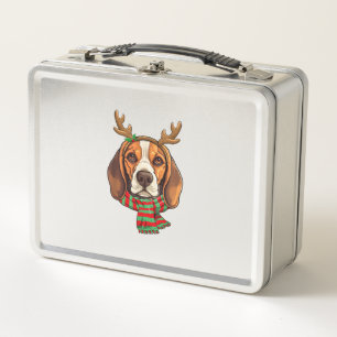 Beagle Dog Weihnachtsmann Weihnachtsmannmütze Weih Metall Brotdose
