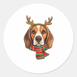 Beagle Dog Weihnachtsmann Weihnachtsmannmütze Weih Runder Aufkleber