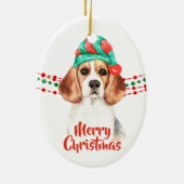 Beagle Dog Weihnachtsmannmütze Holiday String Bead Keramik Ornament (Hinten)
