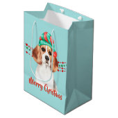 Beagle Dog Weihnachtsmannmütze Holiday String Bead Mittlere Geschenktüte (Vorderseite Schrägansicht)