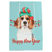 Beagle Dog Weihnachtsmannmütze Holiday String Bead Mittlere Geschenktüte (Rückseite)