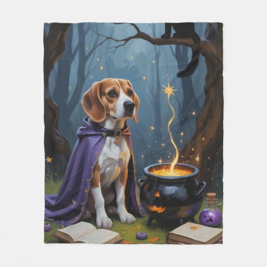 Beagle Dog Whimsical Halloween Malerei Fleecedecke (Vorderseite)