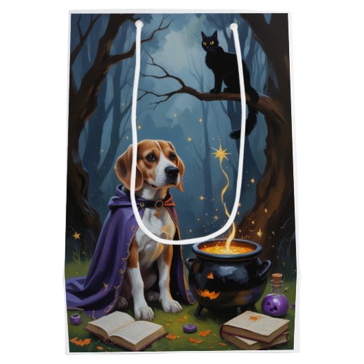 Beagle Dog Whimsical Halloween Malerei Mittlere Geschenktüte (Rückseite)