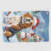 Beagle Dog Winter Wonderland Weihnachtsfreude Golfhandtuch (Horizontal)