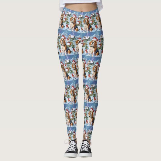 Beagle Dog Winter Wonderland Weihnachtsfreude Leggings (Vorderseite)