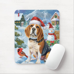 Beagle Dog Winter Wonderland Weihnachtsfreude Mousepad