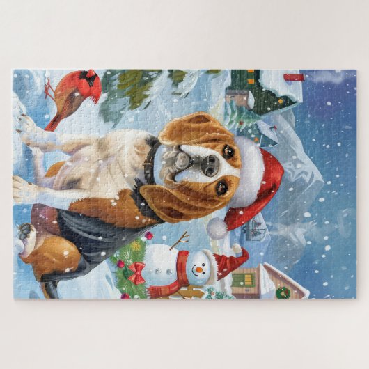 Beagle Dog Winter Wonderland Weihnachtsfreude Puzzle (Horizontal)