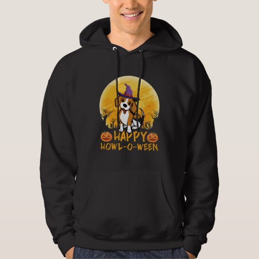 Beagle Dog Witch Scary Moon Halloween Happy Howl o Hoodie (Vorderseite)