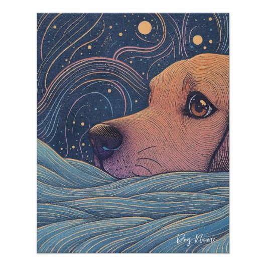 Beagle dog with starry sky and water 002 poster (Vorderseite)