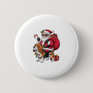 Beagle Dog Xmas Lighting Santa Riding Beagle Chris Button