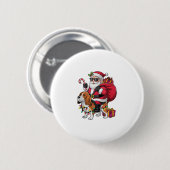 Beagle Dog Xmas Lighting Santa Riding Beagle Chris Button (Vorne & Hinten)