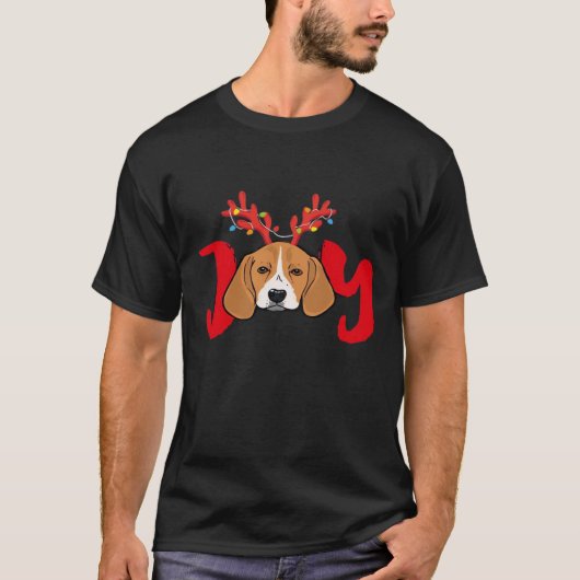 Beagle Dog Xmas Weihnachtsbaum Antler Light E T-Shirt (Vorderseite)