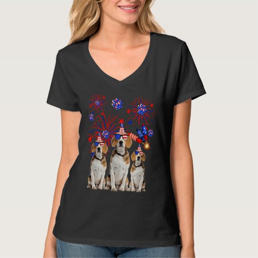 Beagle Dogs American Flag Happy 4th of July T-Shirt (Vorderseite)