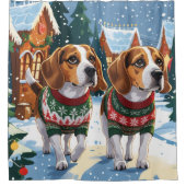Beagle Dogs Christmas Snow Holiday Duschvorhang (Vorderseite)