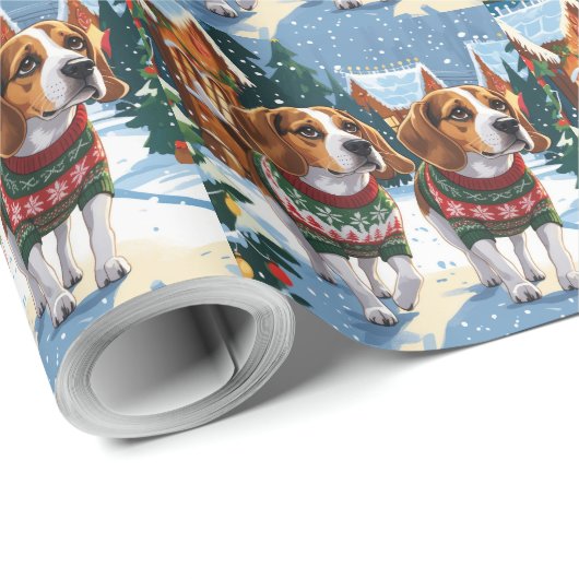 Beagle Dogs Christmas Snow Holiday Geschenkpapier (Rolleneckpunkt)
