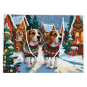 Beagle Dogs Christmas Snow Holiday Große Geschenktüte (Rückseite)