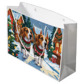 Beagle Dogs Christmas Snow Holiday Große Geschenktüte (Rückseite Schrägansicht)