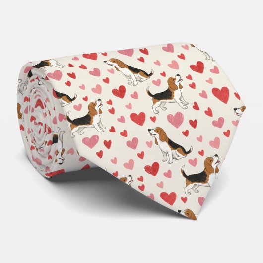 Beagle Dogs with Hearts Pattern Krawatte (Gerollt)