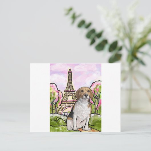 Beagle-Eiffelturmparis Postkarte (Stehend Vorderseite)