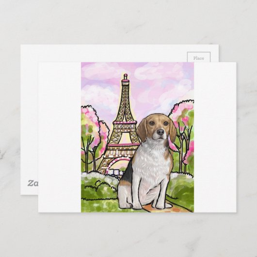 Beagle-Eiffelturmparis Postkarte (Vorne/Hinten)