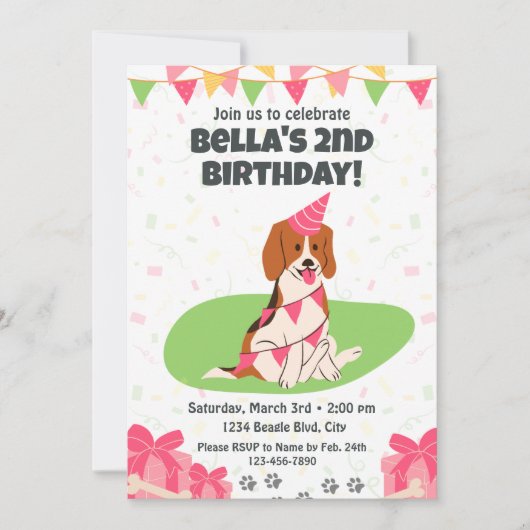 Beagle Einladung zum Geburtstag (Vorderseite)