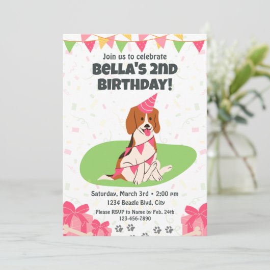 Beagle Einladung zum Geburtstag (Stehend Vorderseite)