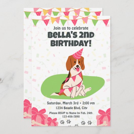 Beagle Einladung zum Geburtstag (Vorne/Hinten)