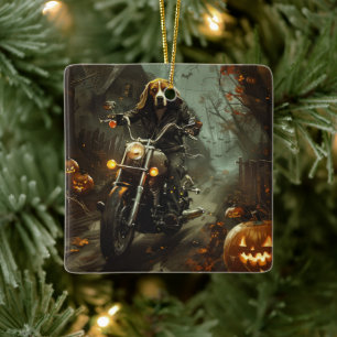 Beagle fährt Motorrad Halloween Gruselig Keramikornament