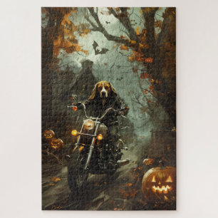 Beagle fährt Motorrad Halloween Gruselig Puzzle