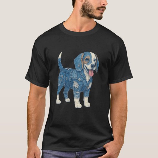 Beagle-Fan Denim-Patchwork Beagle-Mama Beagle-Hund T-Shirt (Vorderseite)