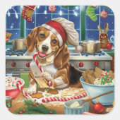 Beagle Feiertag Backen: Feierliche Weihnachten Quadratischer Aufkleber (Vorderseite)