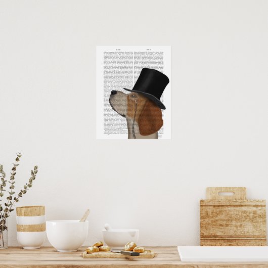 Beagle, Festhund und Hut Poster (Küche)