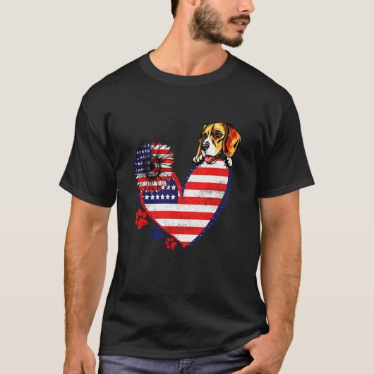 Beagle Flag Sonnenblumenhund T-Shirt (Vorderseite)