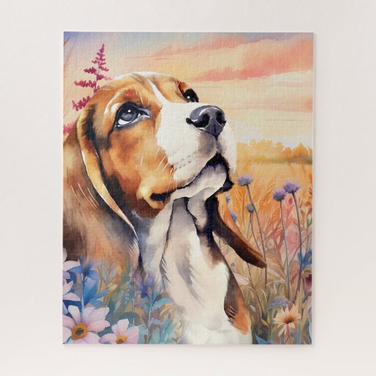 Beagle-Freund mit Wildblumenwiese Puzzle (Vertikal)