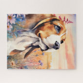 Beagle-Freund mit Wildblumenwiese Puzzle (Horizontal)