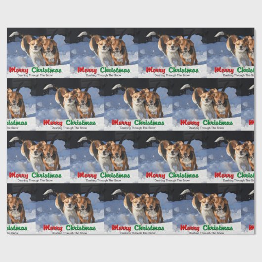 Beagle-frohe Weihnachten, die durch den Schnee Geschenkpapier (Flach)