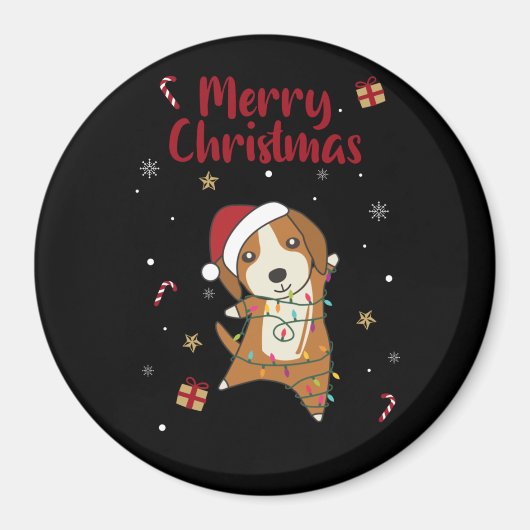 Beagle Frohe Weihnachts-Wintertiere Hund Magnet (Vorne)