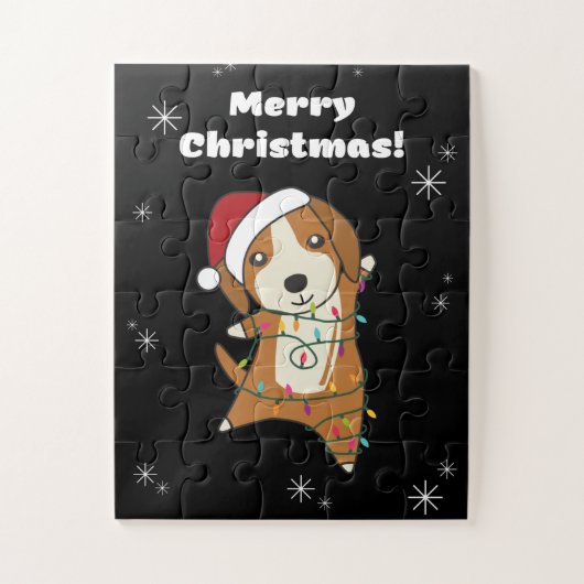 Beagle Frohe Weihnachts-Wintertiere Hund Puzzle (Vertikal)