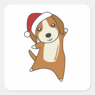 Beagle Frohe Weihnachts-Wintertiere Hund Quadratischer Aufkleber