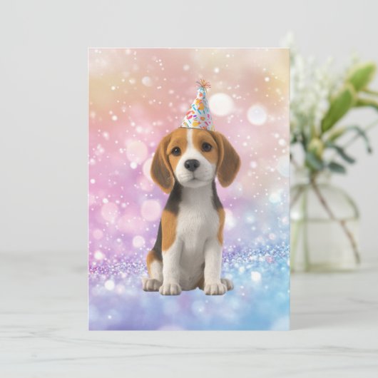Beagle Funkel Geburtstag Einladung (Stehend Vorderseite)