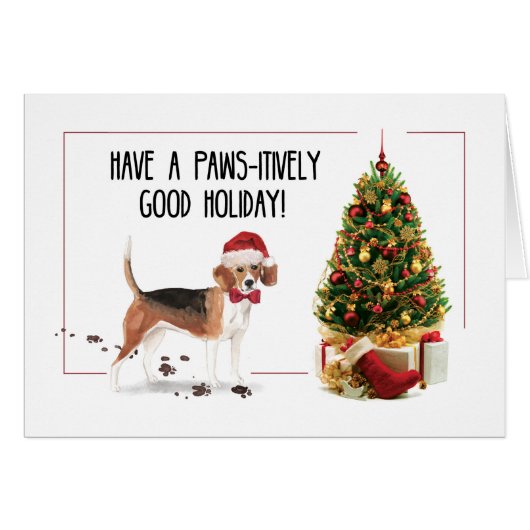 Beagle Funny Christmas Dog mit Baum (Vorderseite (Horizontal))