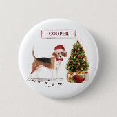 Beagle Funny Christmas Dog mit Baum Button (Vorderseite)